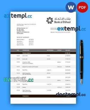 sample Bank Al Etihad firm account statement Word and PDF template download
