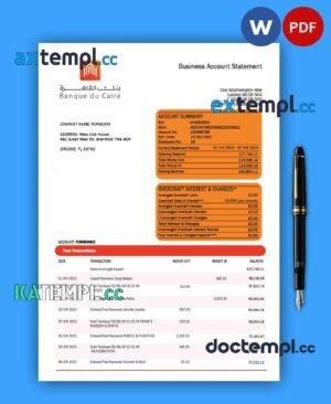 sample Banque du Caire company account statement Word and PDF template download