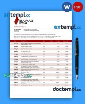 sample Bawag Psk Bank firm account statement Word and PDF template download