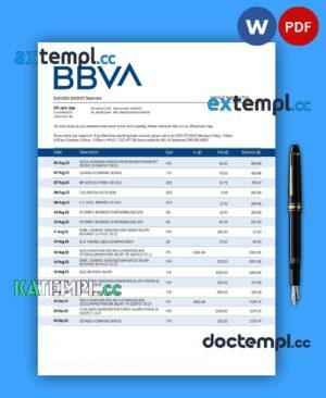 sample BBVA Bank organization statement Word and PDF template download