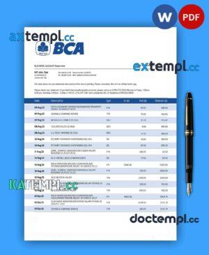 sample BCA Bank organization statement Word and PDF template download