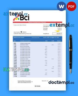 sample Bci Bank company account statement Word and PDF template download