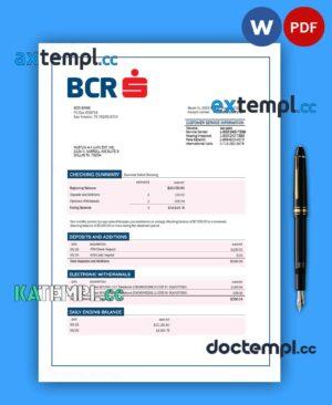 sample Bcr Bank company checking account statement Word and PDF template download