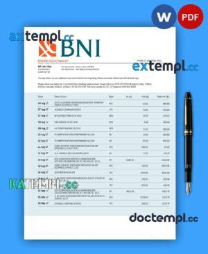 sample BNI Bank firm statement Word and PDF template download