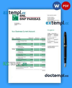 sample BNL Bank enterprise statement Word and PDF template download