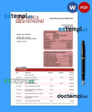 sample Banca Generali organization checking account statement Word and PDF template download