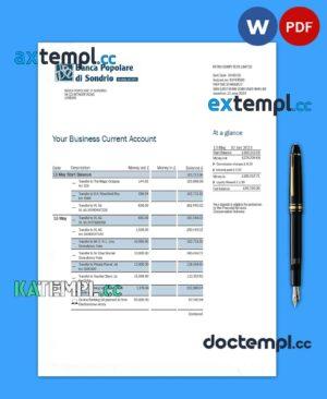 sample Banca Populaire di Sondrio Business Bank statement Word and PDF template download