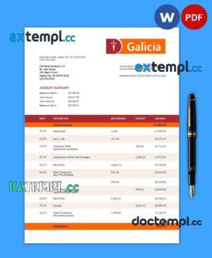 sample Banco Galicia company account statement Word and PDF template download