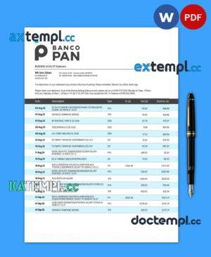 sample Banco Pan Bank firm account statement Word and PDF template download