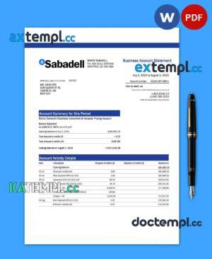 sample BANCO Sabadell firm statement Word and PDF template download