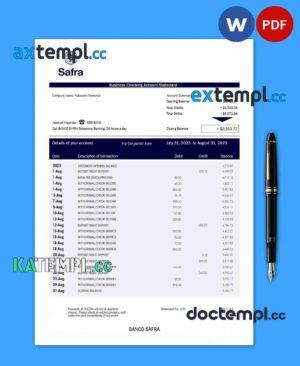 sample Banco Safra business statement Word and PDF template download