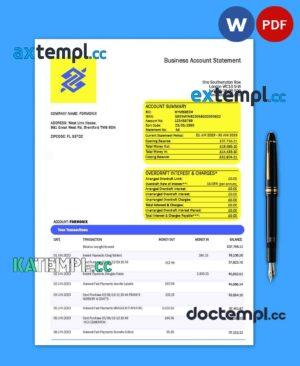 sample BANCO DO BRASIL bank organization account statement Word and PDF template download