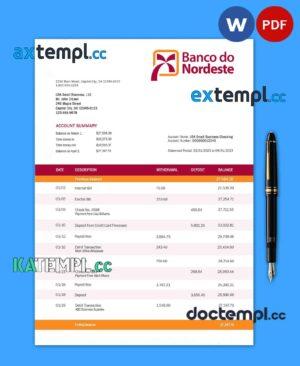 sample Banco do Nordeste firm account statement Word and PDF template download