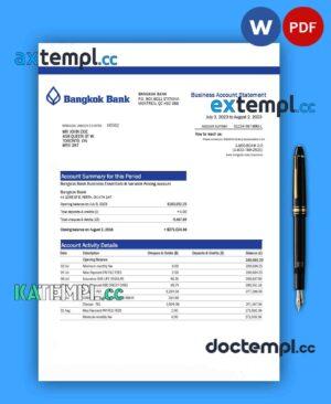 sample BANGKOK Bank corporate checking account statement Word and PDF template download