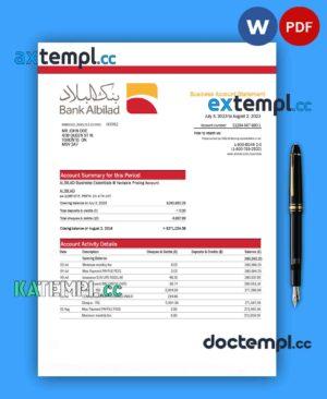 sample BANK Albilad enterprise statement Word and PDF template download
