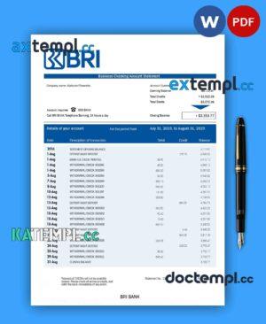 sample BANK BRI business bank statement Word and PDF template download