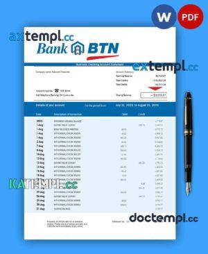 sample Bank Btn company account statement Word and PDF template download