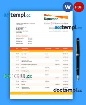 sample Bank Danamon enterprise account statement Word and PDF template download