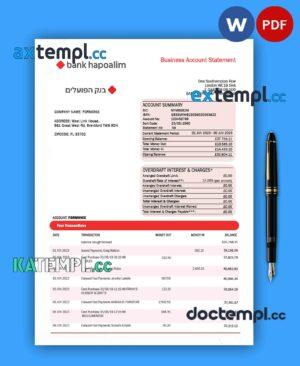 sample BANK Hapoalim firm account statement Word and PDF template download