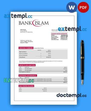sample Bank Islam company account statement Word and PDF template download