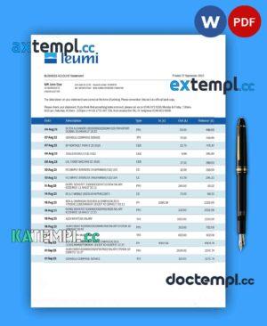 sample BANK Leumi business statement Word and PDF template download