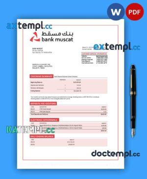 sample Bank Muscat enterprise account statement Word and PDF template download