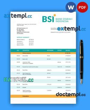 sample Bank Syariah Indonesia organization checking account statement Word and PDF template download