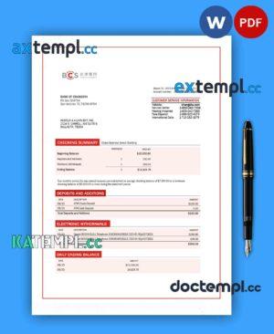 sample BANK of Changsha enterprise statement Word and PDF template download