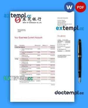 sample Bank of Dongguan organization account statement Word and PDF template download
