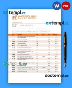 sample Bank of Georgia business checking account statement Word and PDF template download