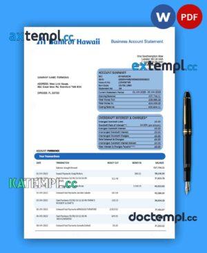sample Bank of Hawaii firm account statement Word and PDF template download