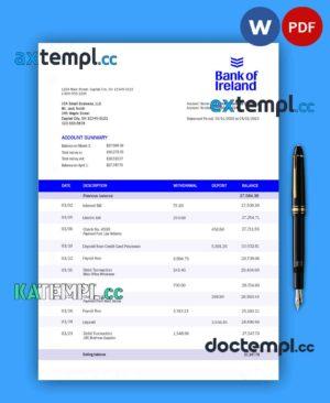 sample BANK of Ireland enterprise statement Word and PDF template download