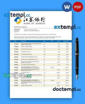 sample BANK of Jiangsu corporate account statement Word and PDF template download