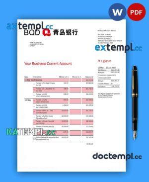 sample BANK of Qingdao firm statement Word and PDF template download