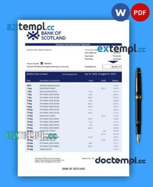 sample BANK of Scotland corporate checking account statement Word and PDF template download