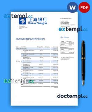 sample BANK of Shanghai firm account statement Word and PDF template download