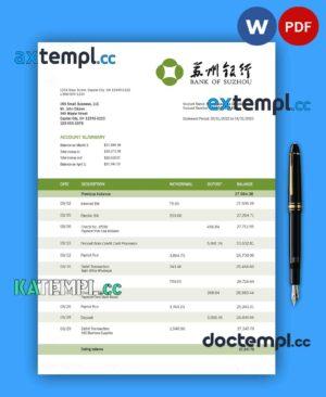 sample Bank of Suzhou firm account statement Word and PDF template download
