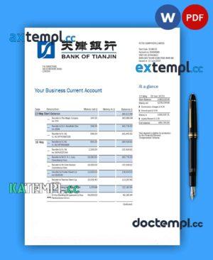 sample BANK of Tianjin business statement Word and PDF template download