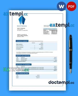 sample Bank of Yokohama company checking account statement Word and PDF template download