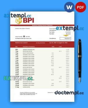 sample BANK of the Philippine Islands business statement Word and PDF template download