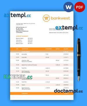 sample Bankwest business bank statement Word and PDF template download