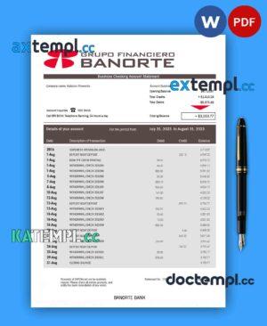 sample BANORTE Bank enterprise statement Word and PDF template download