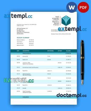 sample BANQUE Saudi Fransi company checking account statement Word and PDF template download