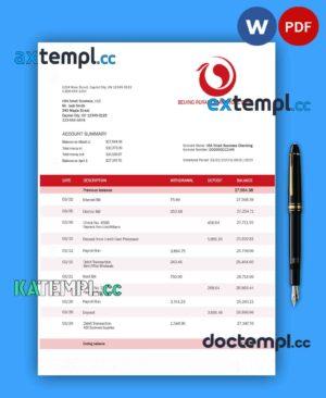 sample BEIJING Rural Commercial Bank company statement Word and PDF template download
