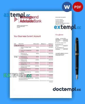 sample Bendigo and Adelaide Bank company account statement Word and PDF template download