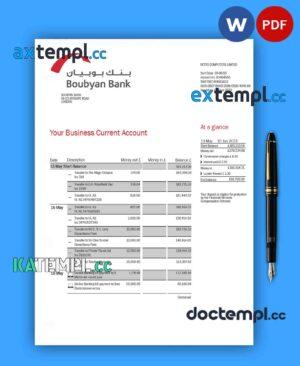sample Boubyan Bank enterprise account statement Word and PDF template download