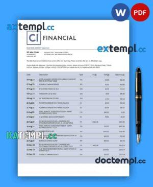 sample Cl Financial Bank organization account statement Word and PDF template download