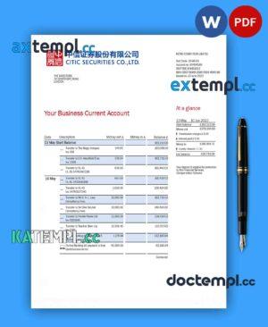 sample CITIC Securities bank firm account statement Word and PDF template download