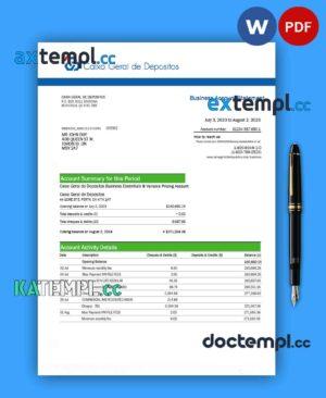 sample CAIXA Geral de Depósitos business bank statement Word and PDF template download
