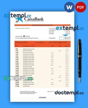 sample CAIXABANK company bank statement Word and PDF template download